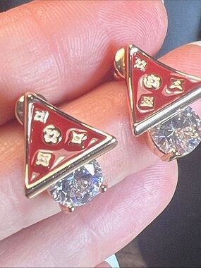 Red Triangle CZ Stud Earrings - Women's Fashion Jewelry
